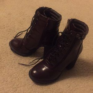 JustFab burgundy heeled combat boots